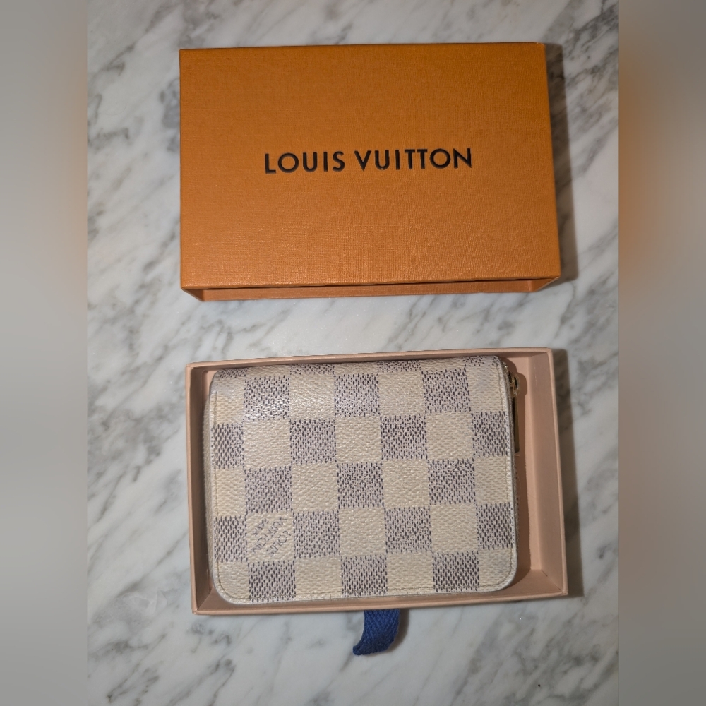 Louis Vuitton Damier Azur Zippy Coin Purse Wallet + Box COA